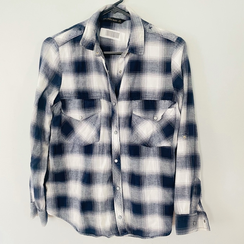 Zara plaid button up shirt top rodeo county western